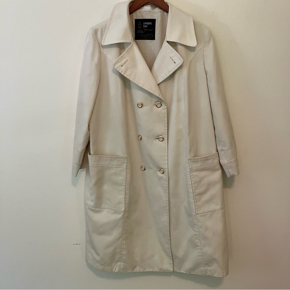VTG London Fog Maincoats Women's Cream Double Breasted Trench Coat Petite 12 - Picture 1 of 10